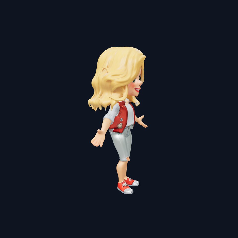 Blonde Cartoon Girl Character Model  Rigged and Animated